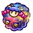 A Wooloo from Pokemon is rolling, head over feet continously, the fur pattern is a deep blue with multiple brightly coloured exploding fireworks.