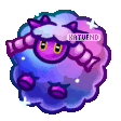 A Wooloo from Pokemon is rolling, head over feet continously, the fur pattern is a mix of blue, cyan and purples with rotating sparkles.