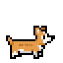 A side view of a pixel art corgie dog, it is bouncing up and down one pixel and blinking occasionally.