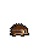 A side view of a pixel art hedgehog, it is bouncing up and down one pixel and blinking occasionally.